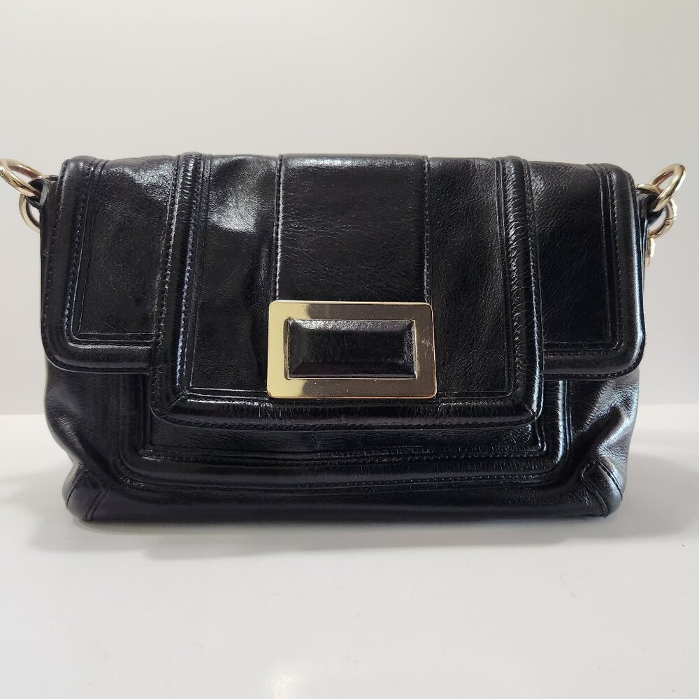 Banana Republic Black Leather With Gold Hardware Shoulder Bag